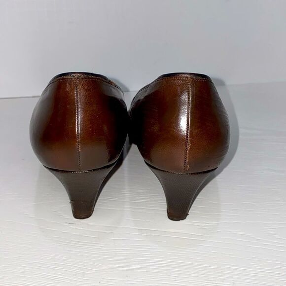 Bally Suisse Bellezza Brown Luxury Leather Snake Print Design Point Toe Pumps - Picture 5 of 17